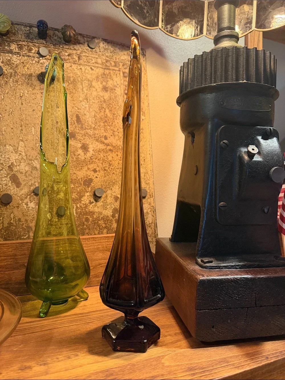 vintage viking glass column ribbed smokey swing vase